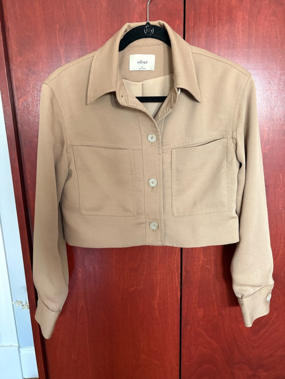 Aritzia Wilfred Beige Cropped Button-Front Jacket